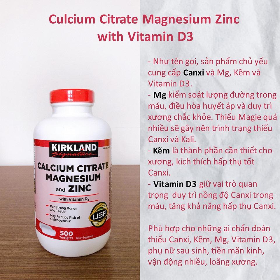 Viên Uống Bổ Khớp Kirkland Calcium Citrate Magnesium and Zinc 500 viên