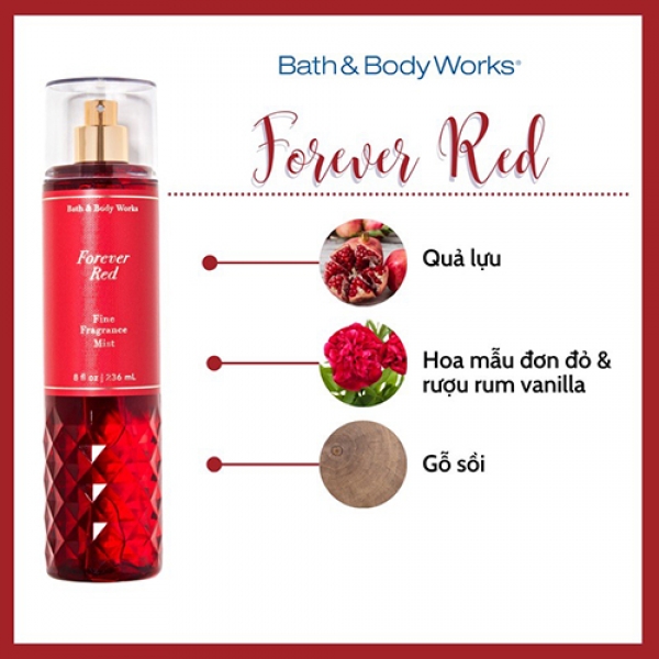 Xịt thơm body mist Bath and Body Works mùi FOREVER RED - Giá cực rẻ!