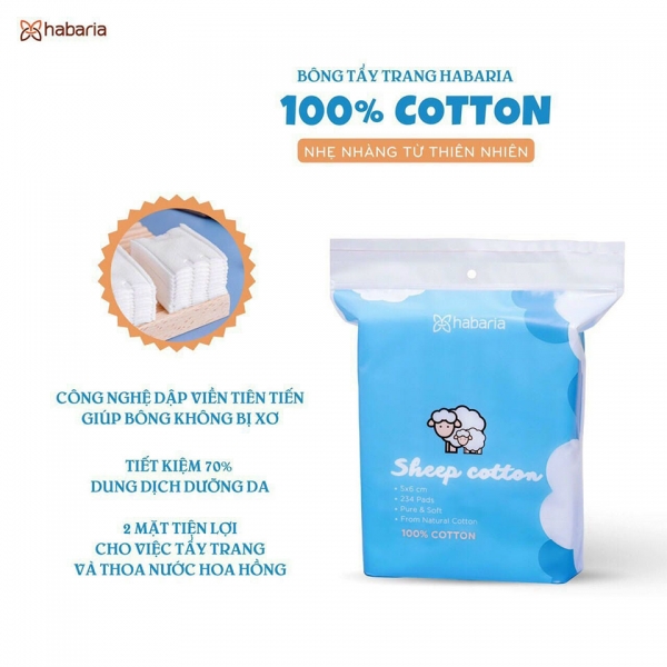 Bông Tẩy Trang Cừu Habaria Sheep Cotton 234 miếng - Giá cực rẻ!