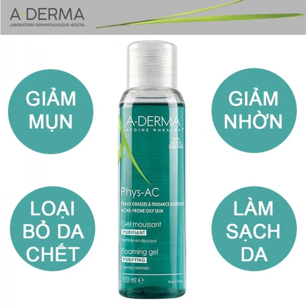 SỮA RỬA MẶT A-DERMA Gel moussant Purifiant Phys-AC 100ml - Giá cực rẻ!